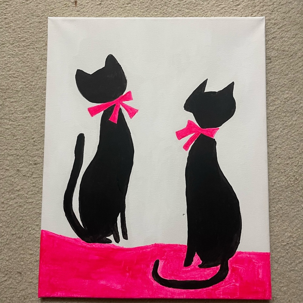 Black Cats with Pink Bows Canvas Art